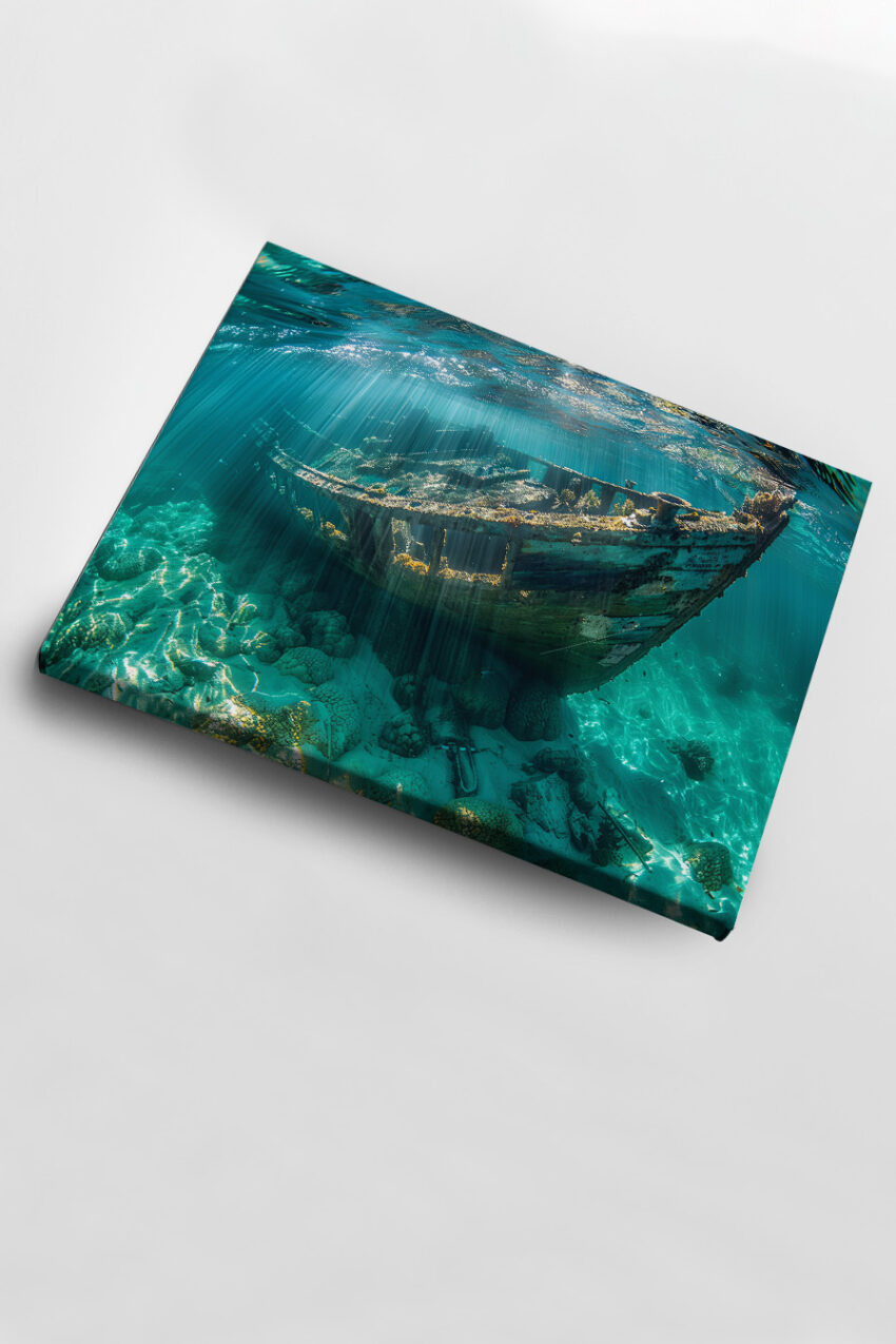 Fotografie Poster Schiffswrack Unterwasser blau grün