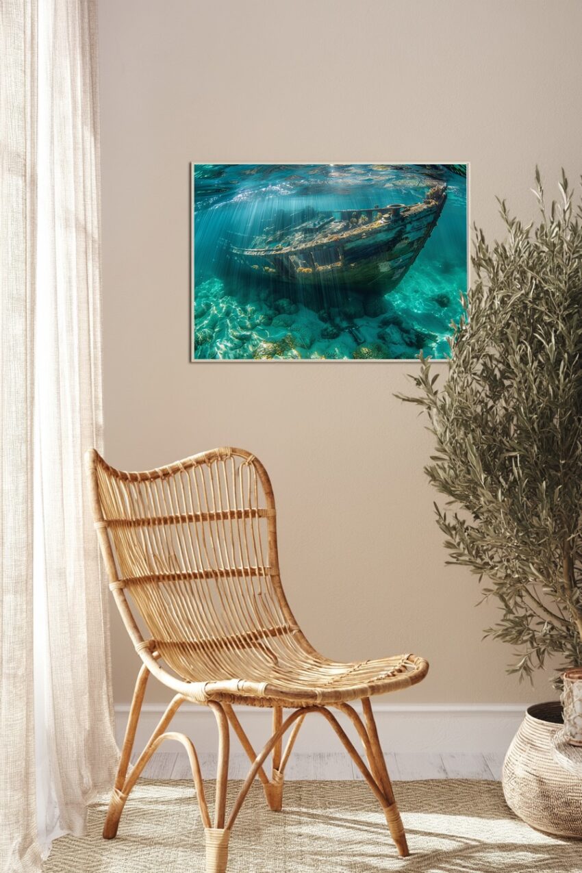 Fotografie Poster Schiffswrack Unterwasser blau grün