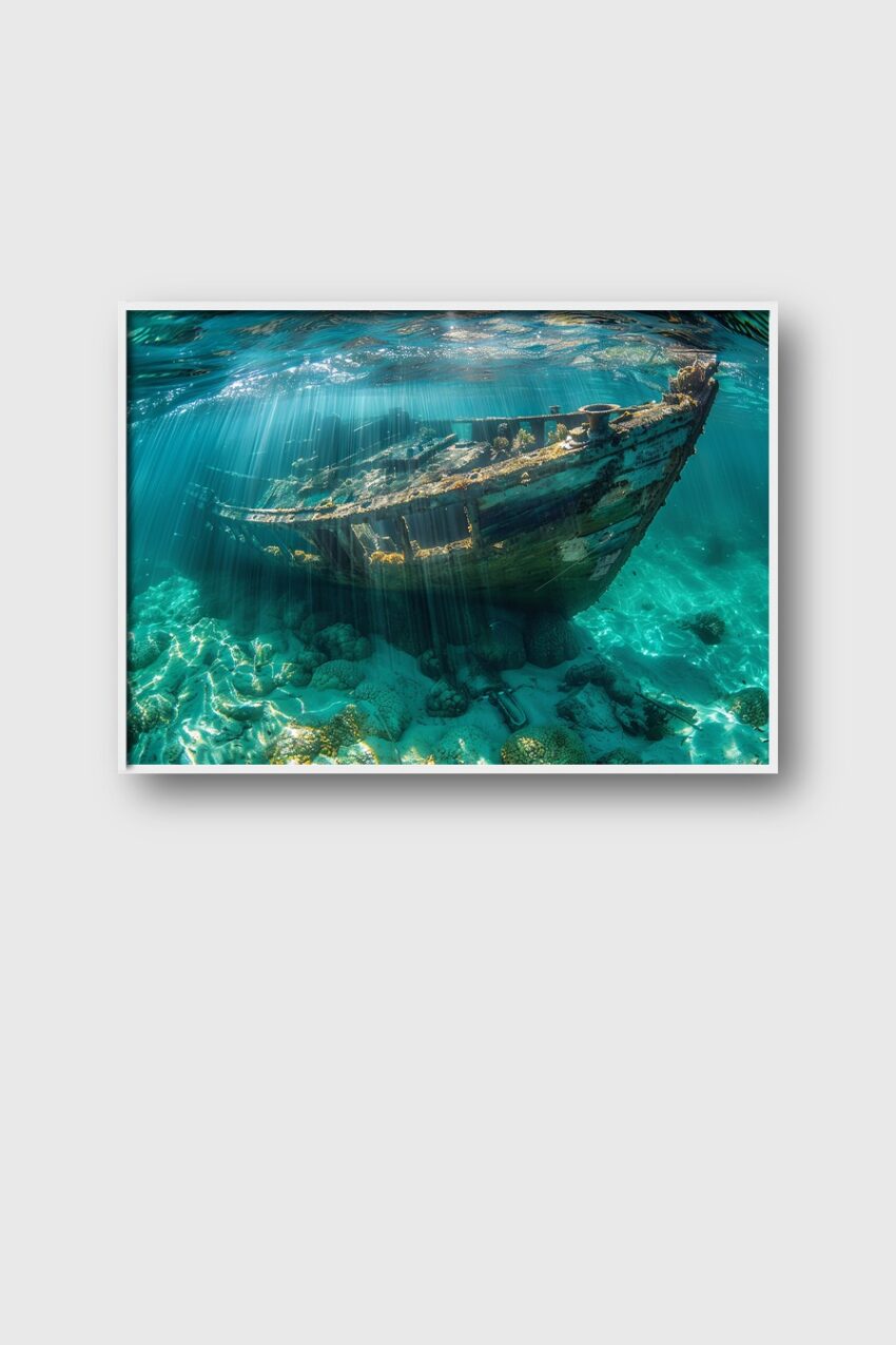 Fotografie Poster Schiffswrack Unterwasser blau grün