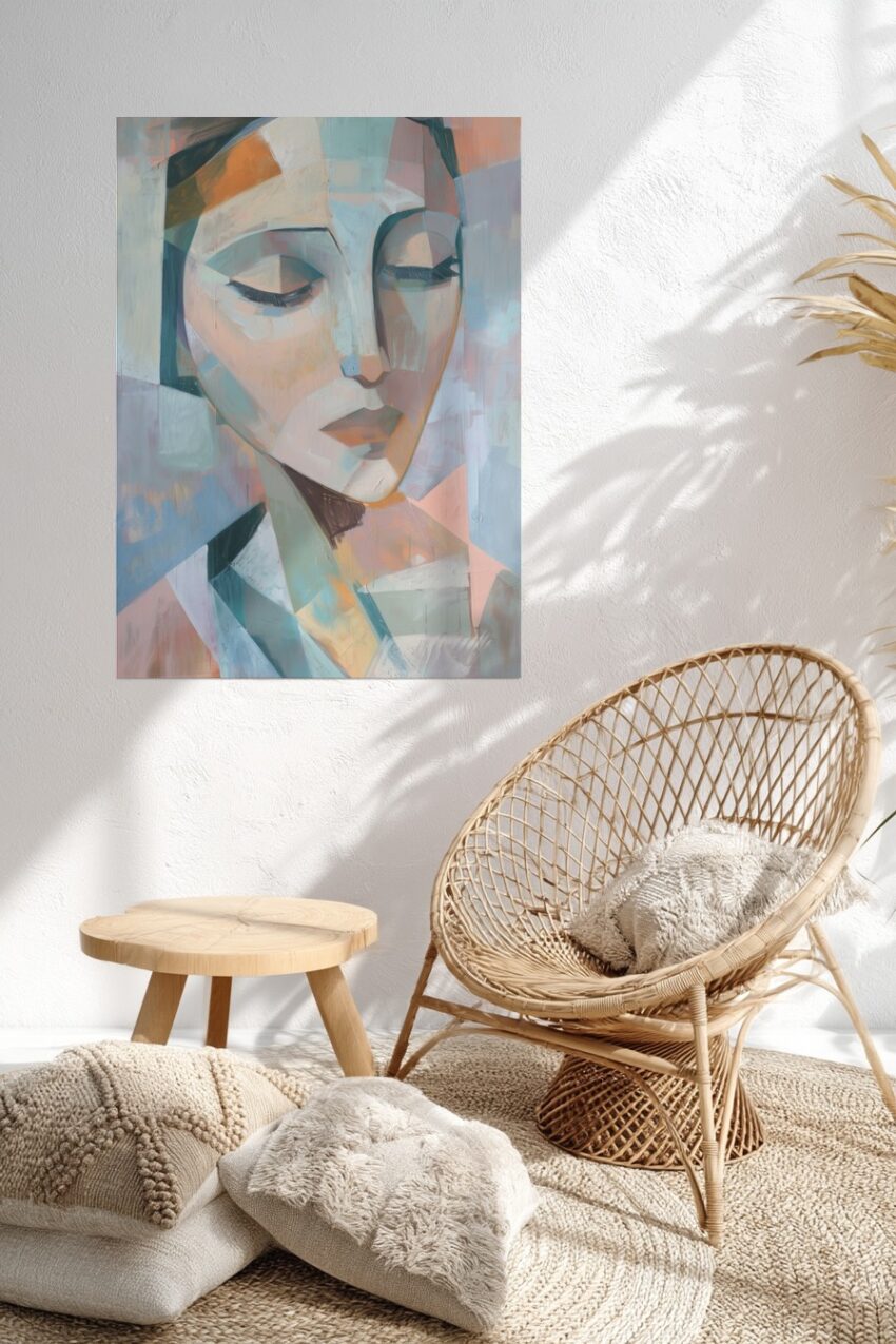 Abstrakt Poster Frau kantig pastellfarben