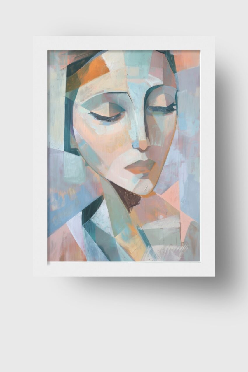 Abstrakt Poster Frau kantig pastellfarben