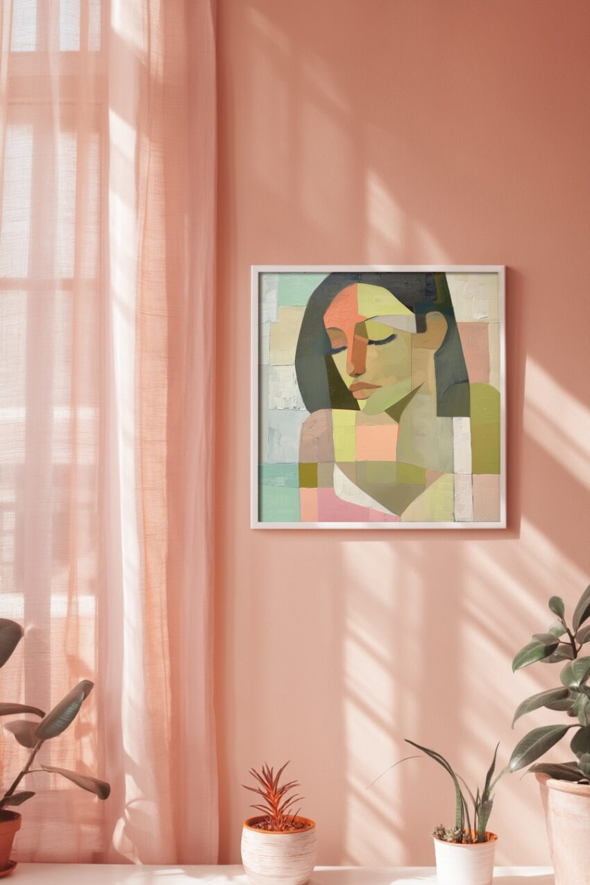 Cubismus Poster Frau Halbprofil abstrakt erdig