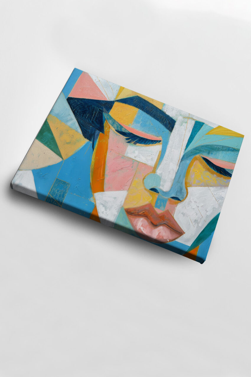 Malerei Poster Gesicht abstrakt kantig blau orange