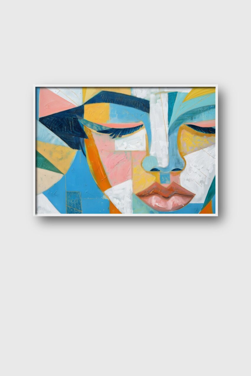 Malerei Poster Gesicht abstrakt kantig blau orange