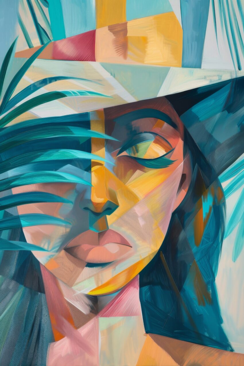 Digitale Kunst Poster Frau palmblatt farbig abstrakt