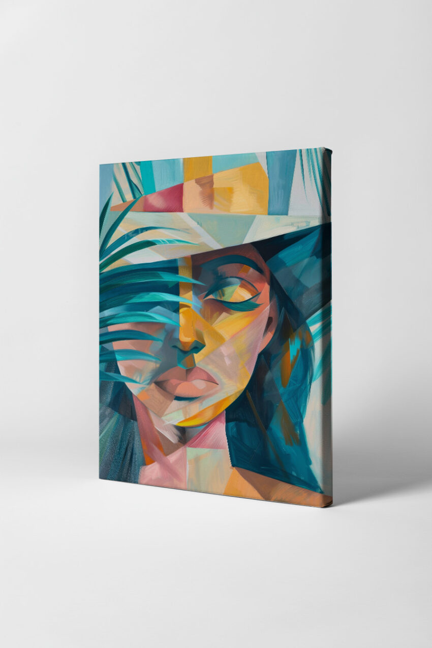 Digitale Kunst Poster Frau palmblatt farbig abstrakt