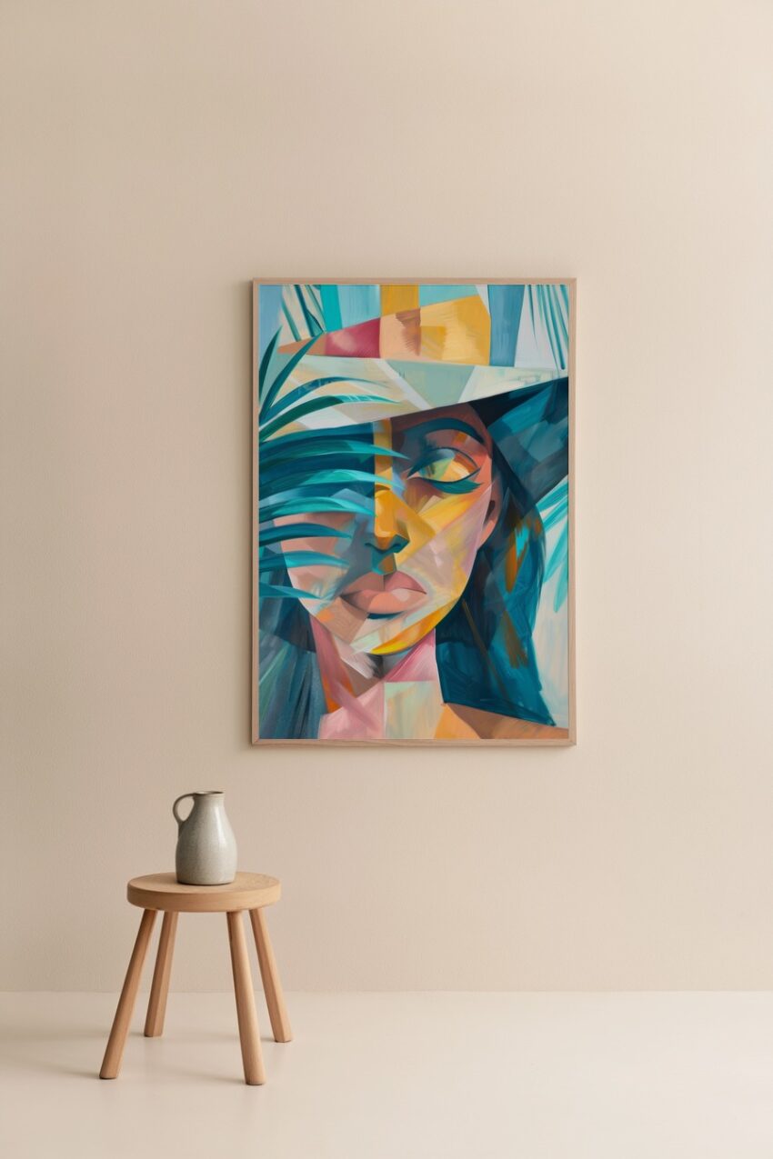 Digitale Kunst Poster Frau palmblatt farbig abstrakt