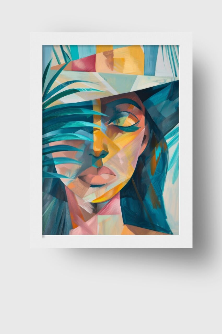 Digitale Kunst Poster Frau palmblatt farbig abstrakt