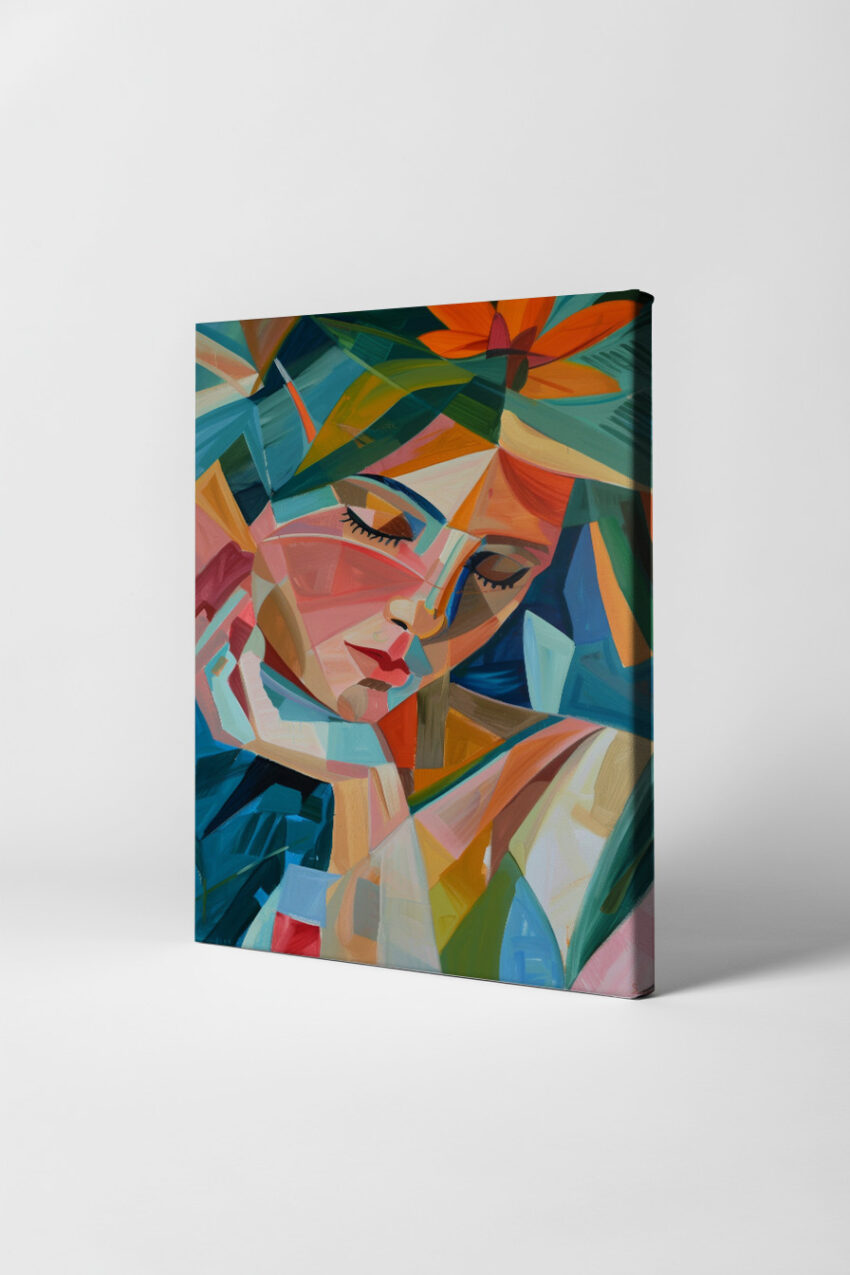 Malerei Poster Frau Blume Gesicht Farbige Formen