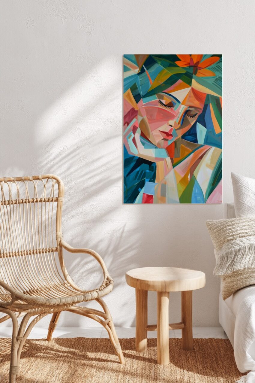 Malerei Poster Frau Blume Gesicht Farbige Formen