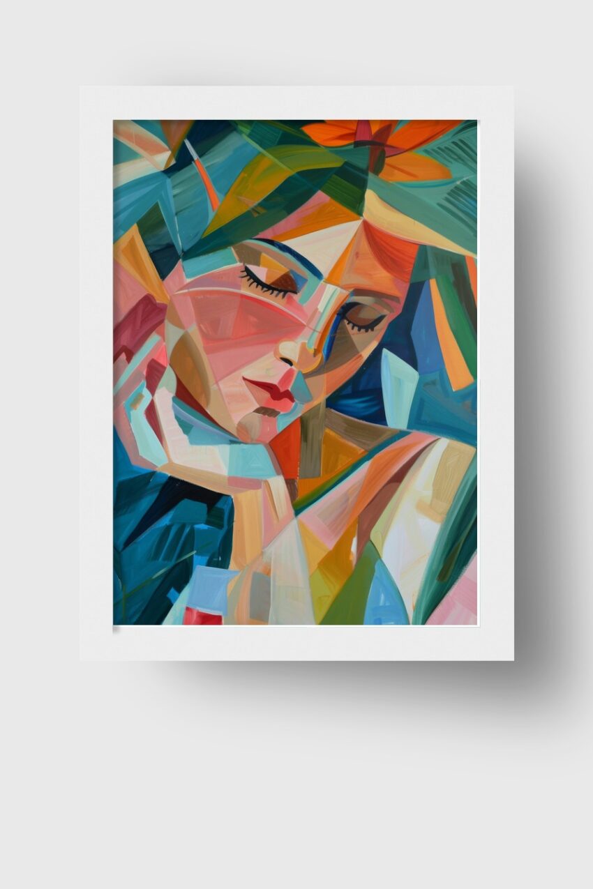 Malerei Poster Frau Blume Gesicht Farbige Formen