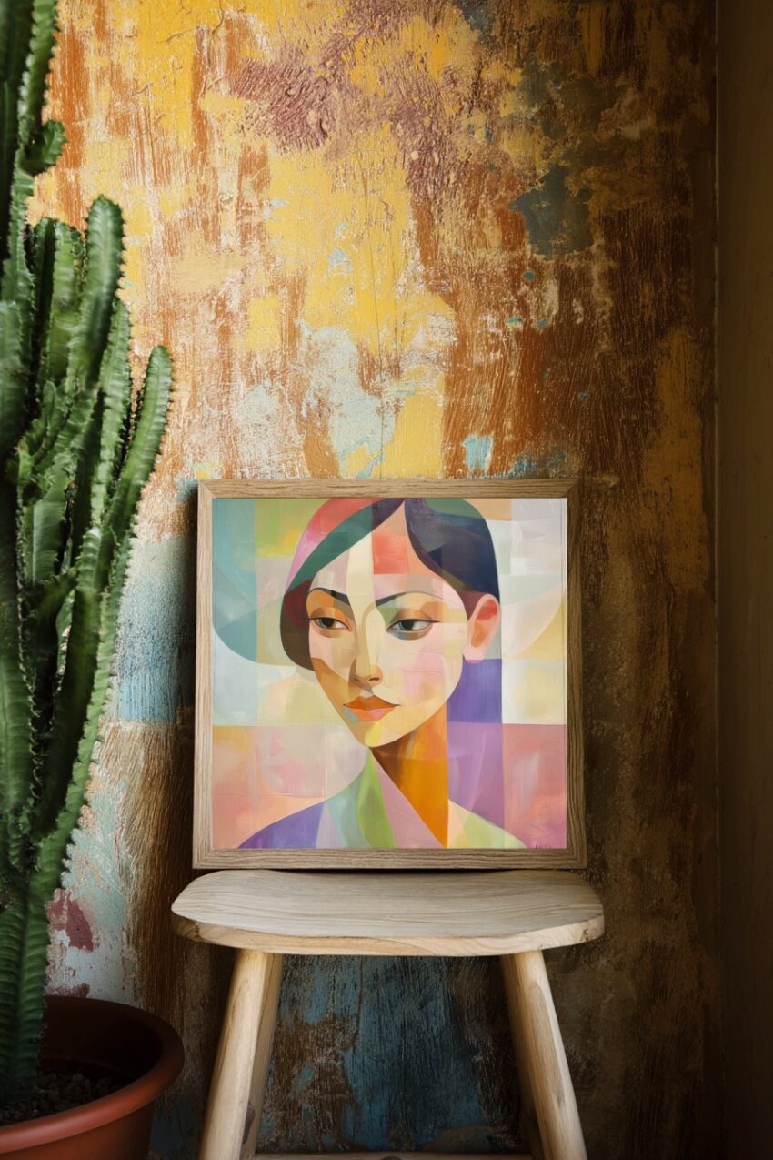 Malerei Poster Frau Porträt farbig abstrakt kubistisch