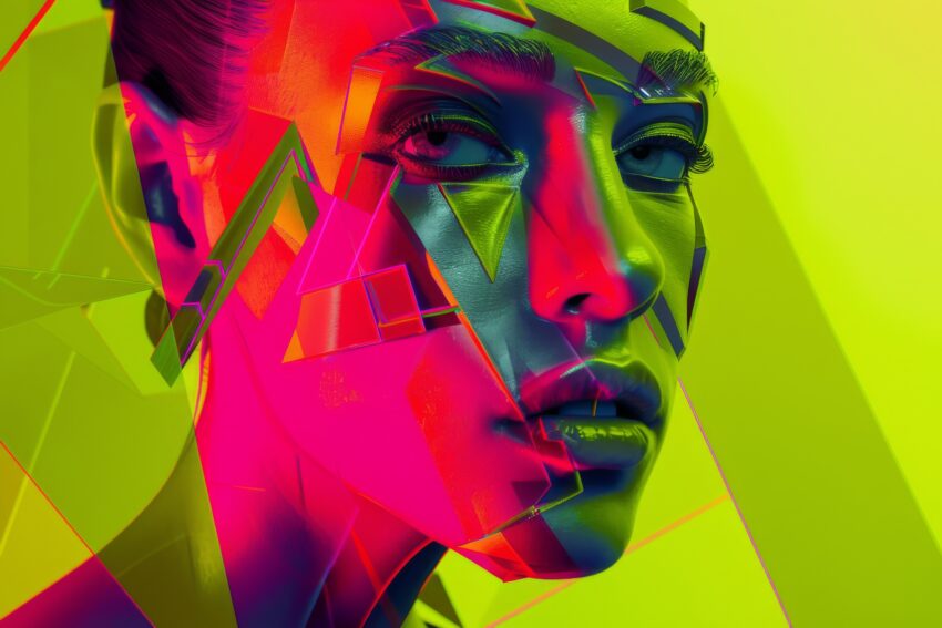 Digitale Kunst Poster Gesicht farbig geometrisch neon