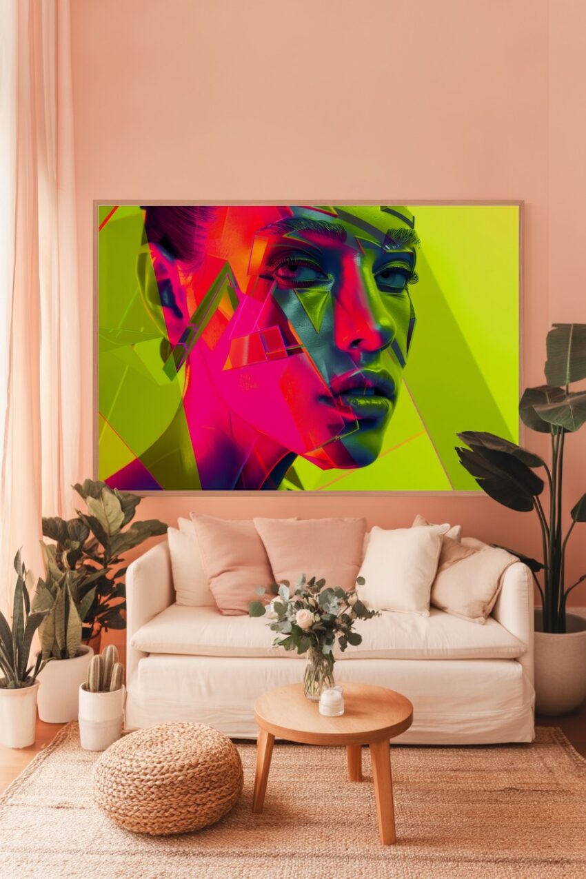 Digitale Kunst Poster Gesicht farbig geometrisch neon