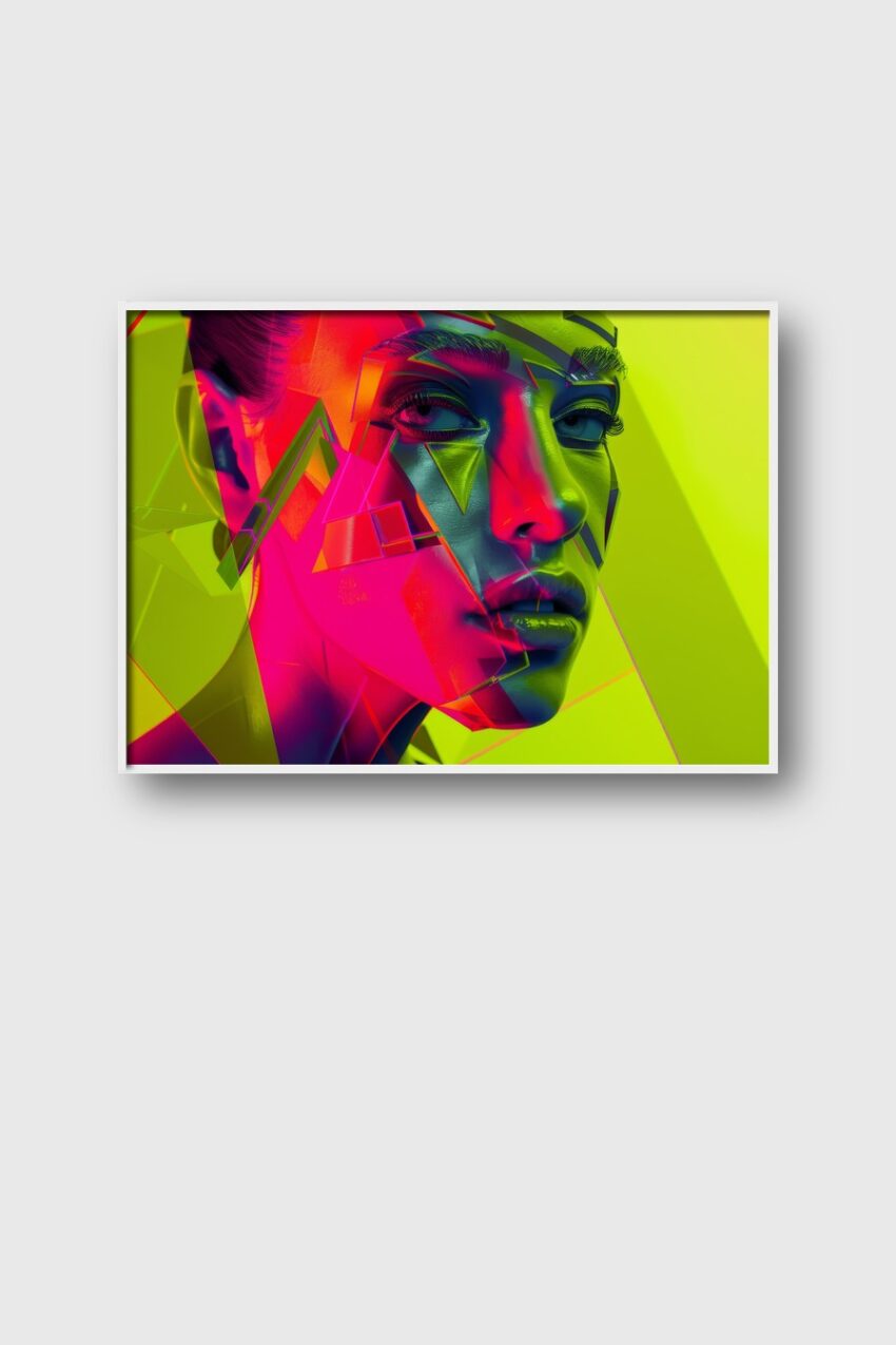 Digitale Kunst Poster Gesicht farbig geometrisch neon