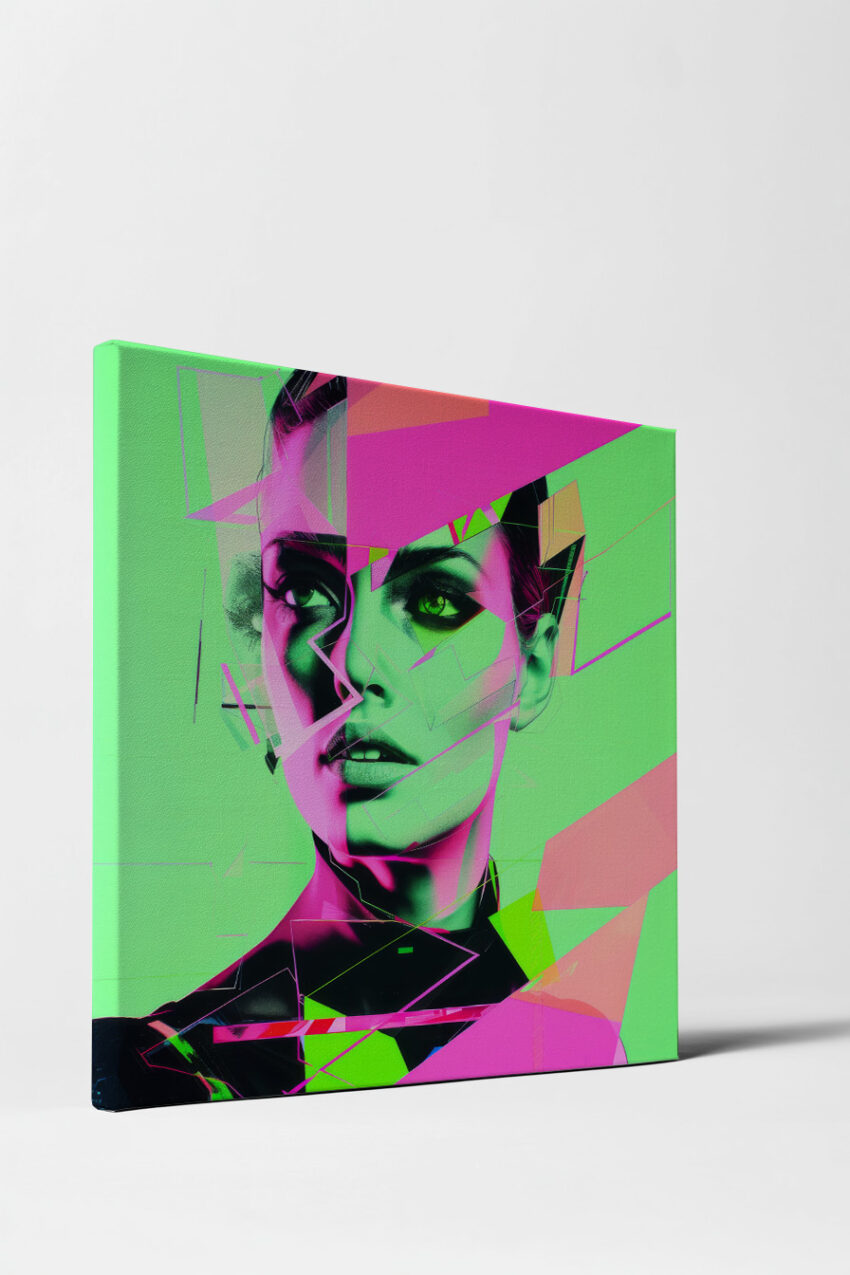 Digitale Kunst Poster Frau Gesicht abstrakt Neonfarben grün pink