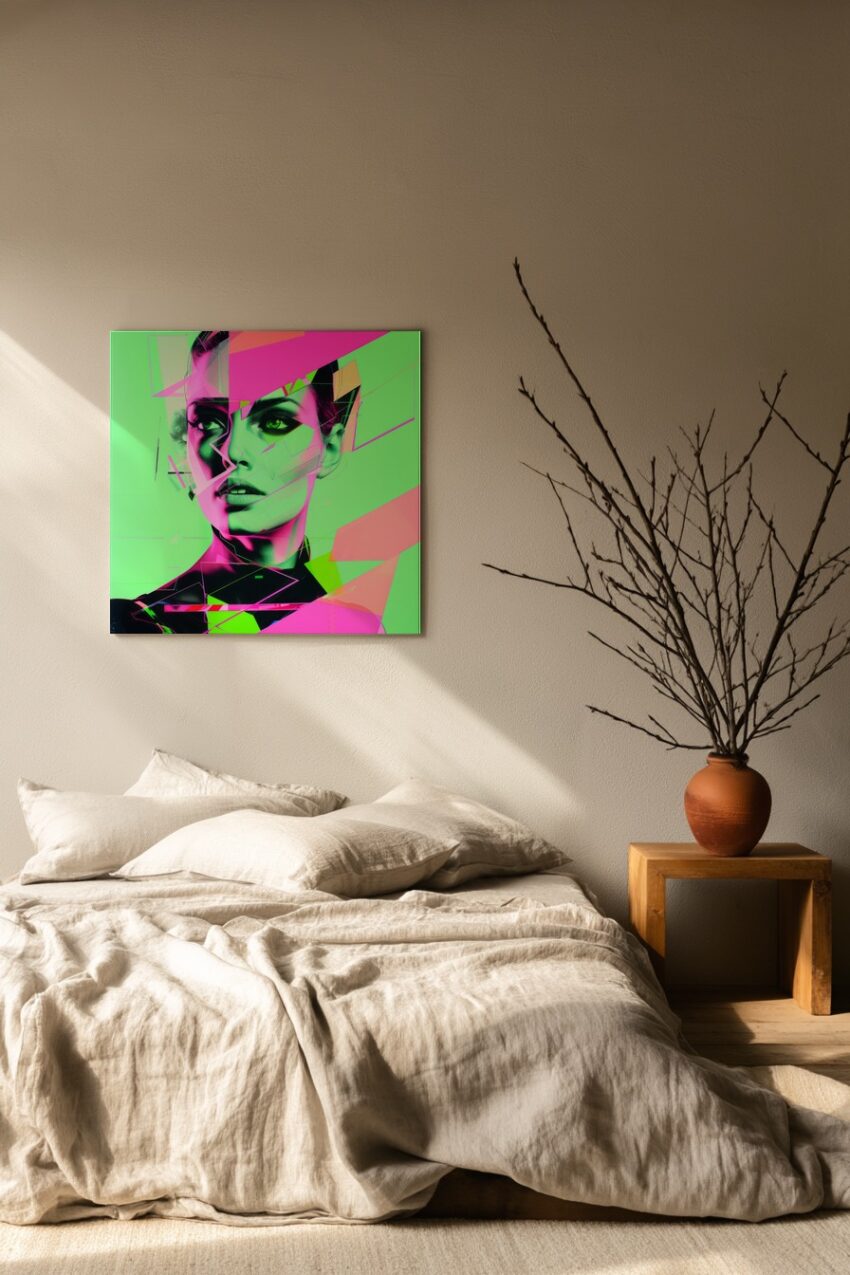 Digitale Kunst Poster Frau Gesicht abstrakt Neonfarben grün pink