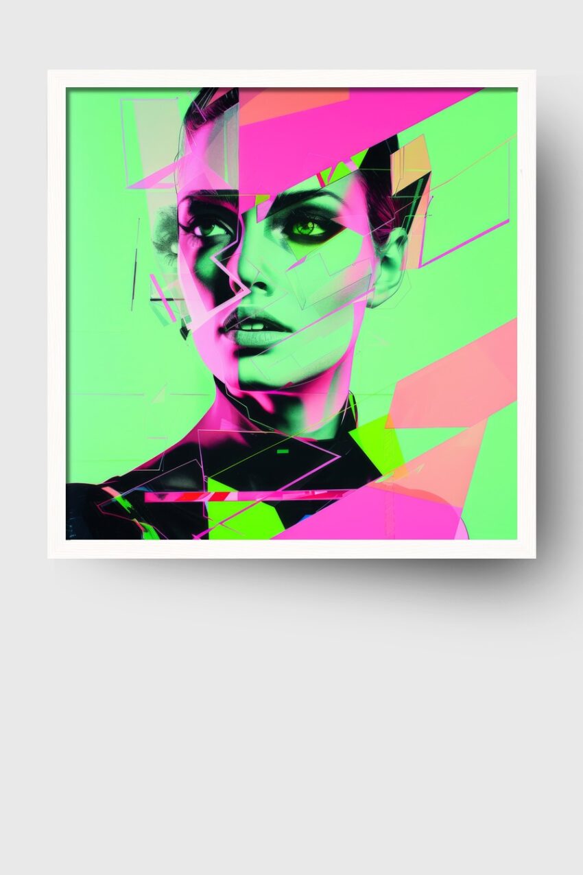 Digitale Kunst Poster Frau Gesicht abstrakt Neonfarben grün pink