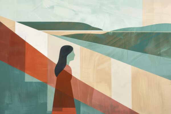 Frau vor Landschaft Gerahmt