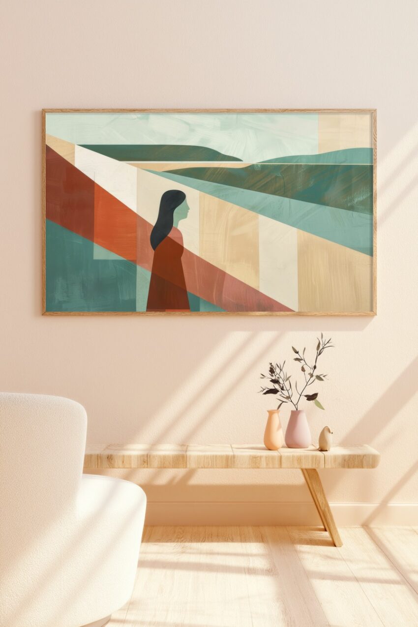 Illustration Poster Frau Profil abstrakt rot grün