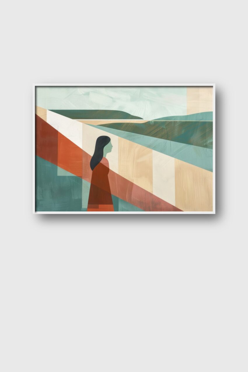 Illustration Poster Frau Profil abstrakt rot grün