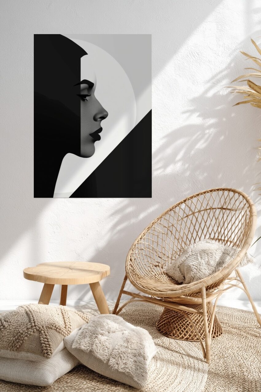 Digitale Kunst Poster Frau Gesicht Profil schwarz-weiß Kontrast