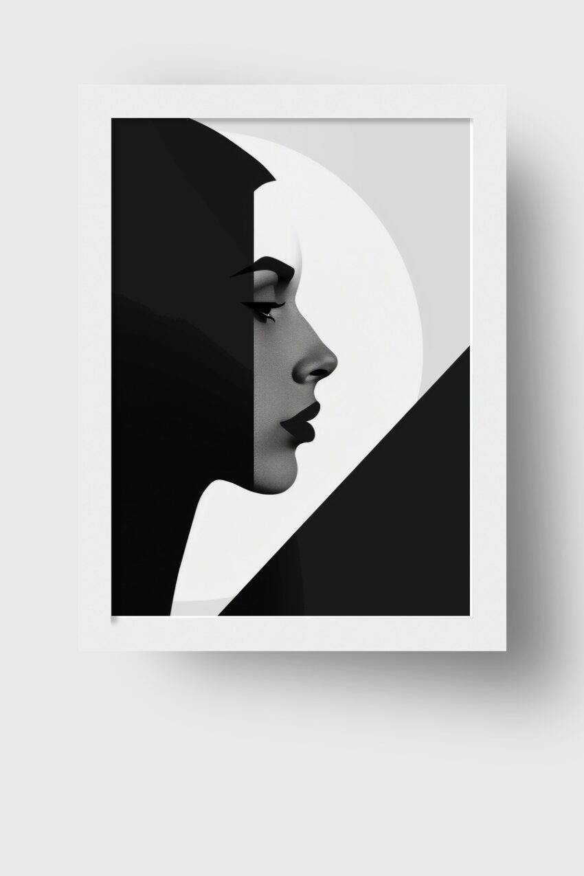 Digitale Kunst Poster Frau Gesicht Profil schwarz-weiß Kontrast