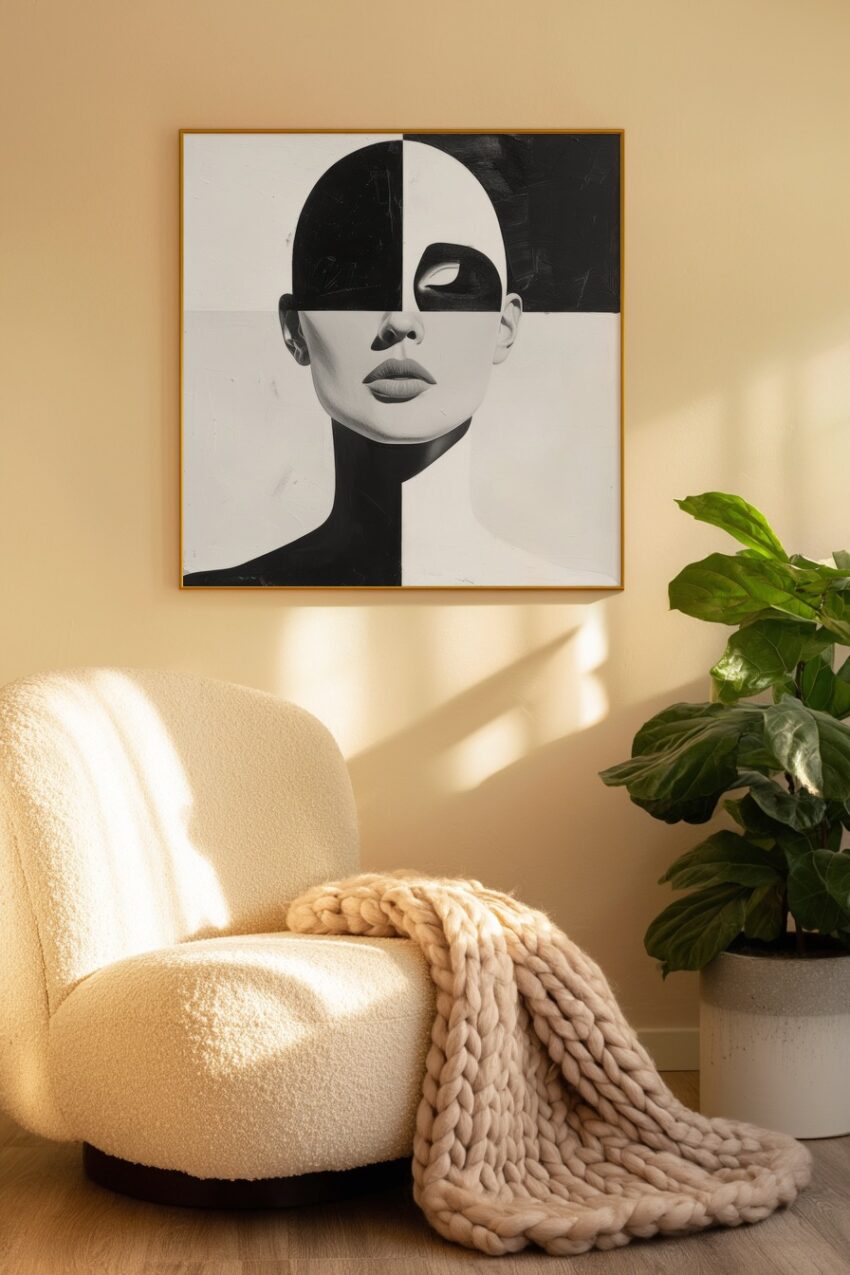 Illustration Poster Gesicht abstrakt schwarz-weiß minimalistisch