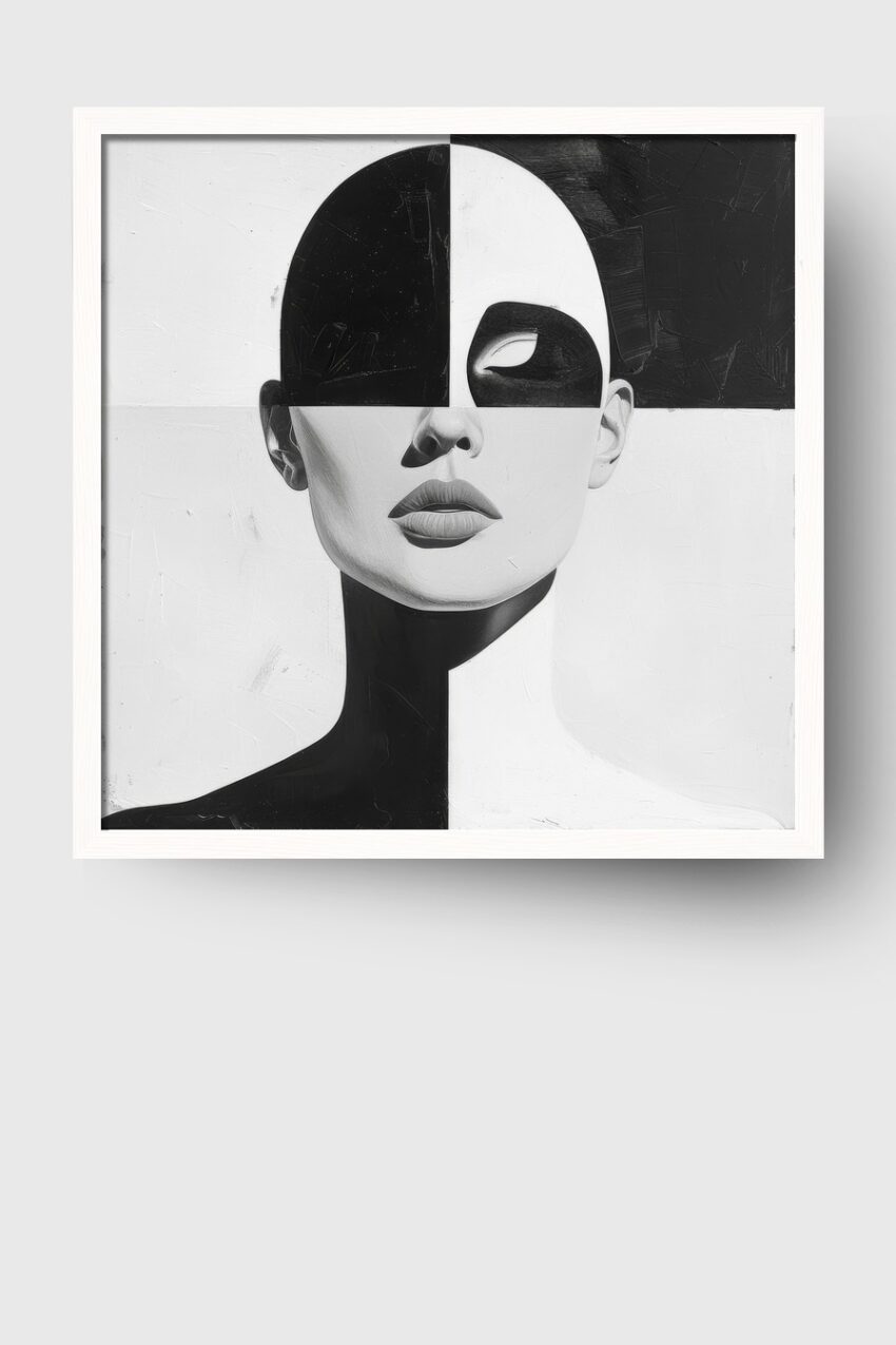 Illustration Poster Gesicht abstrakt schwarz-weiß minimalistisch