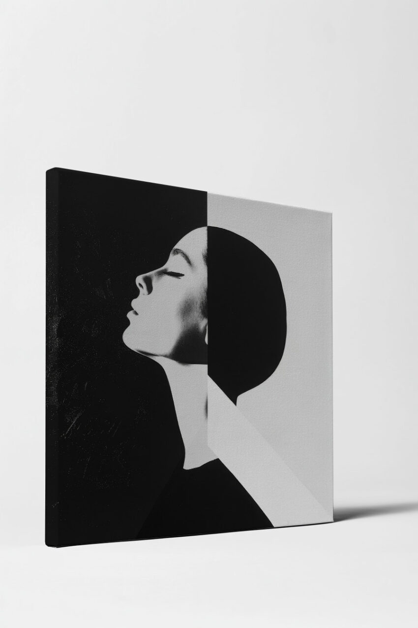 Grafik Poster Frau Profil schwarz weiß Kontrast Halbkreis