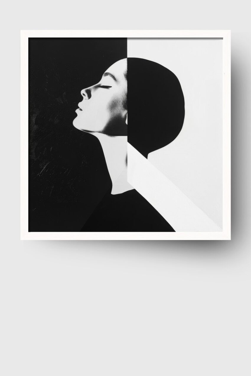 Grafik Poster Frau Profil schwarz weiß Kontrast Halbkreis