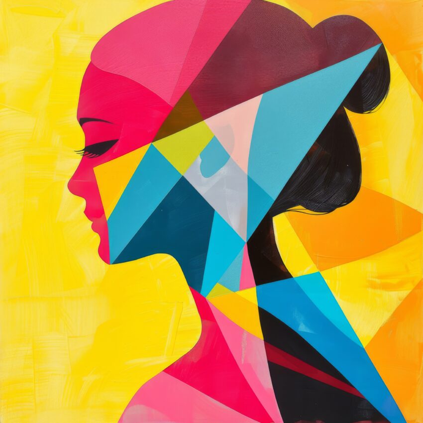 Digitale Kunst Poster Frau farbige Flächen bunt gelb