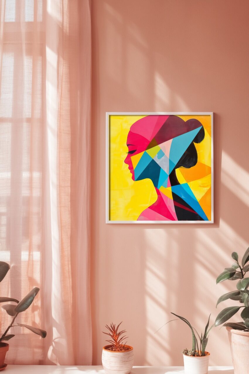 Digitale Kunst Poster Frau farbige Flächen bunt gelb