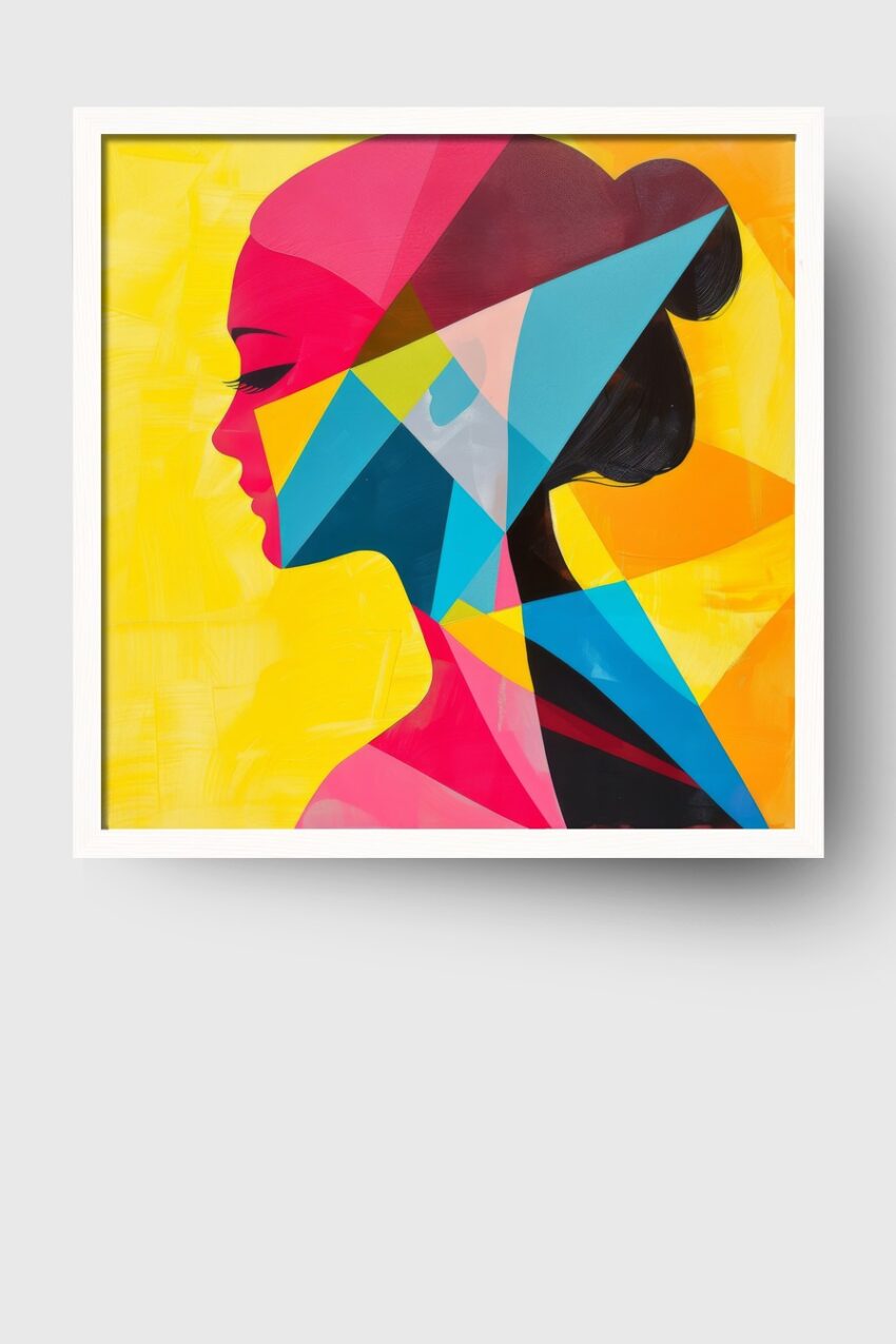 Digitale Kunst Poster Frau farbige Flächen bunt gelb