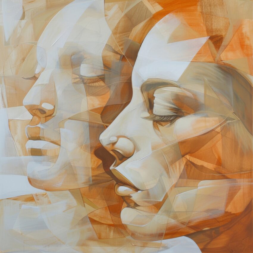 Digitale Kunst Poster Gesichter abstrahiert orange minimal