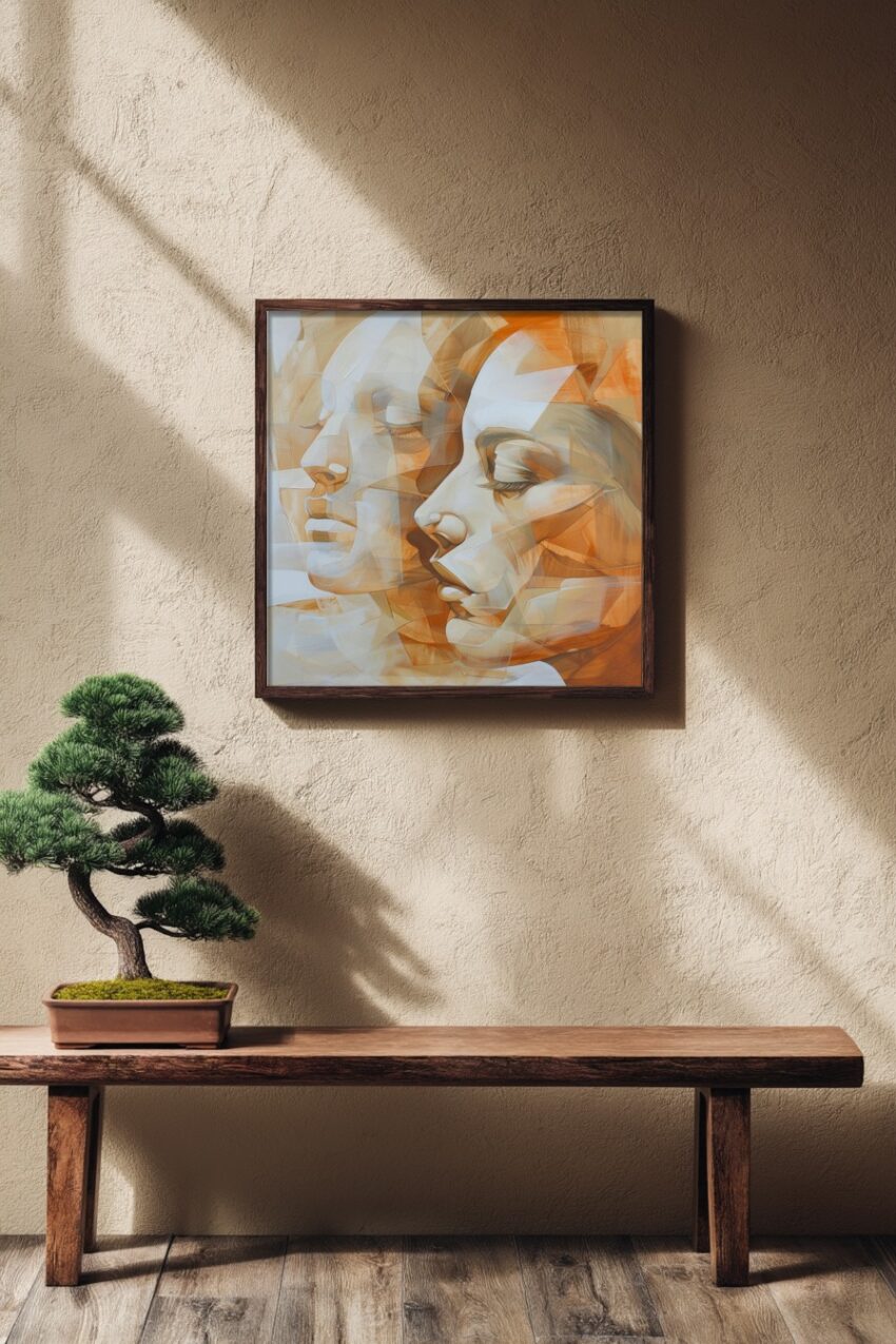 Digitale Kunst Poster Gesichter abstrahiert orange minimal