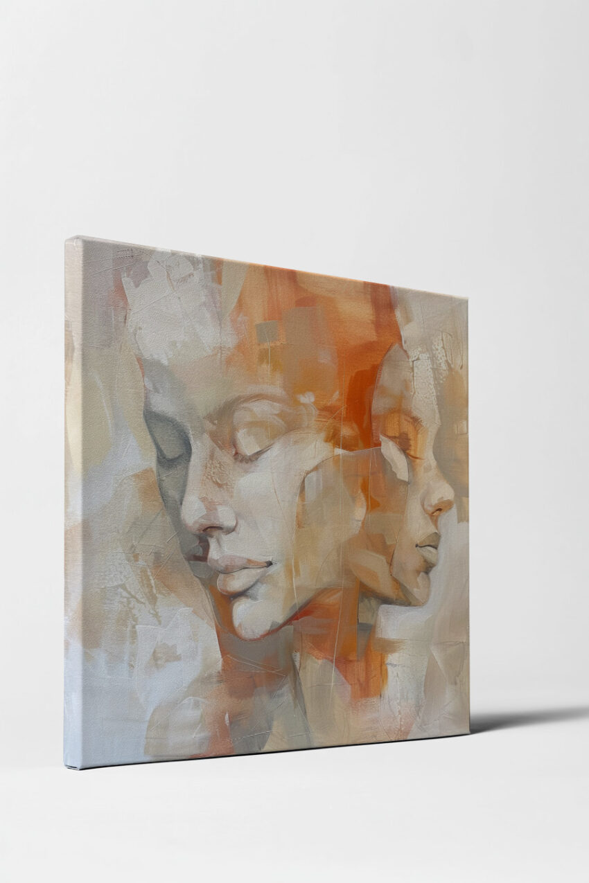 Malerei Poster Gesichter Überlagerung orange grau minimal