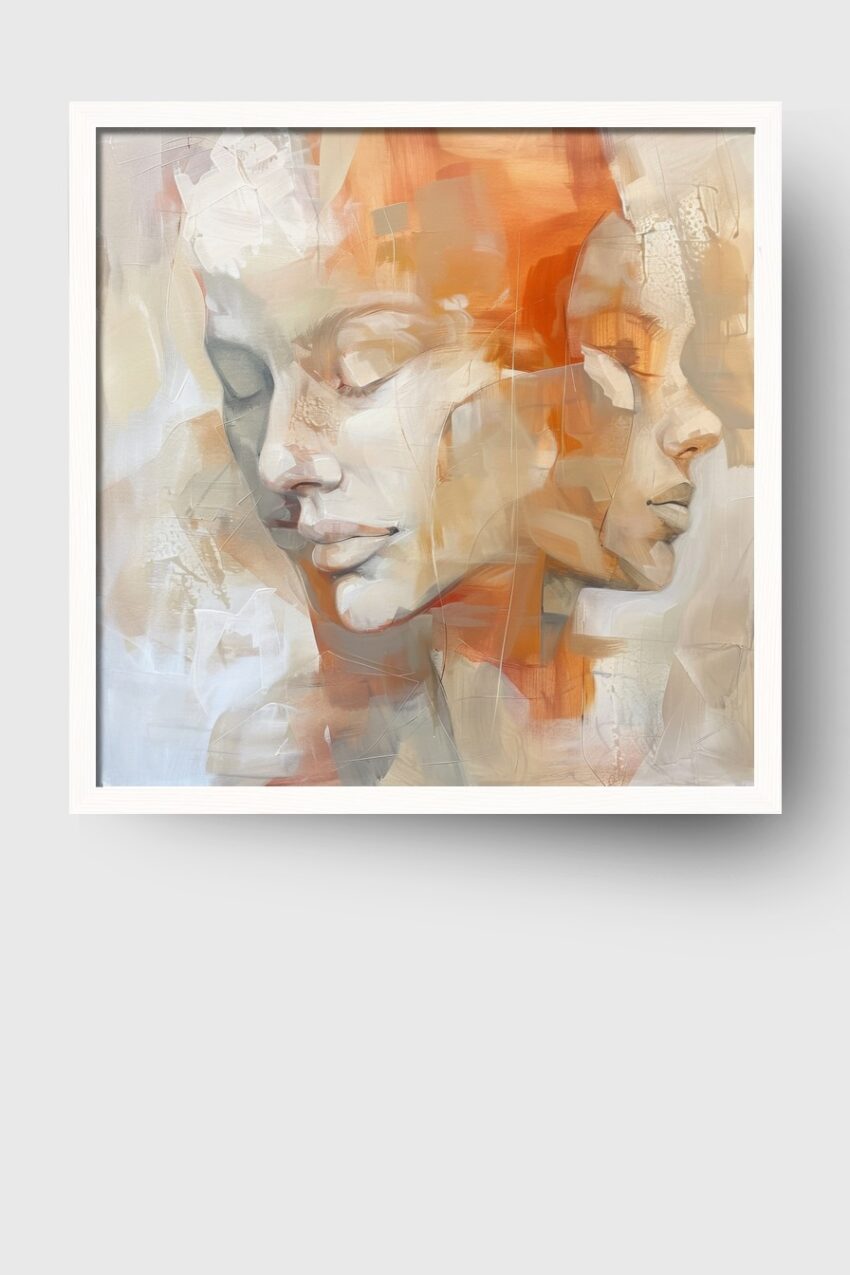 Malerei Poster Gesichter Überlagerung orange grau minimal