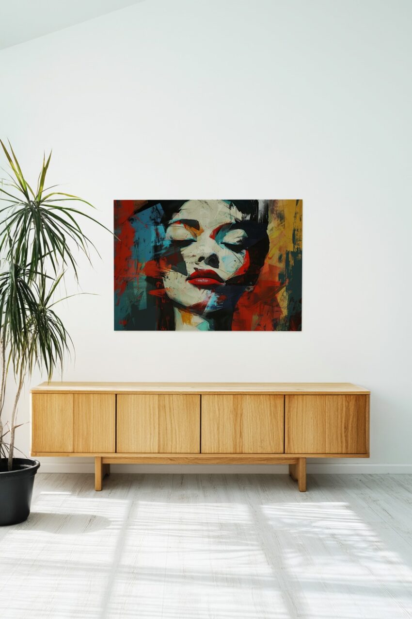 Digitale Kunst Poster Gesicht rote Lippen abstrakt