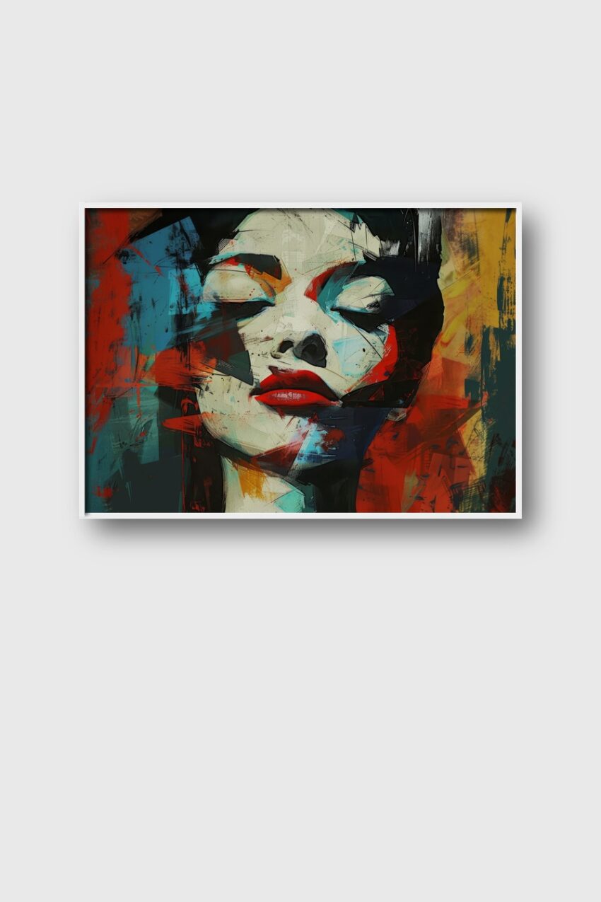 Digitale Kunst Poster Gesicht rote Lippen abstrakt