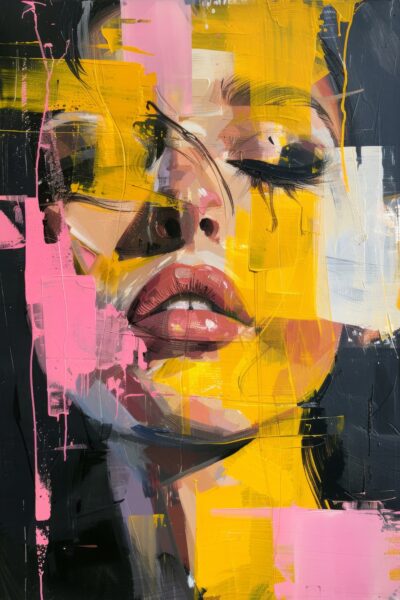 Frau Gesicht Gelb Rosa Leinwandbild