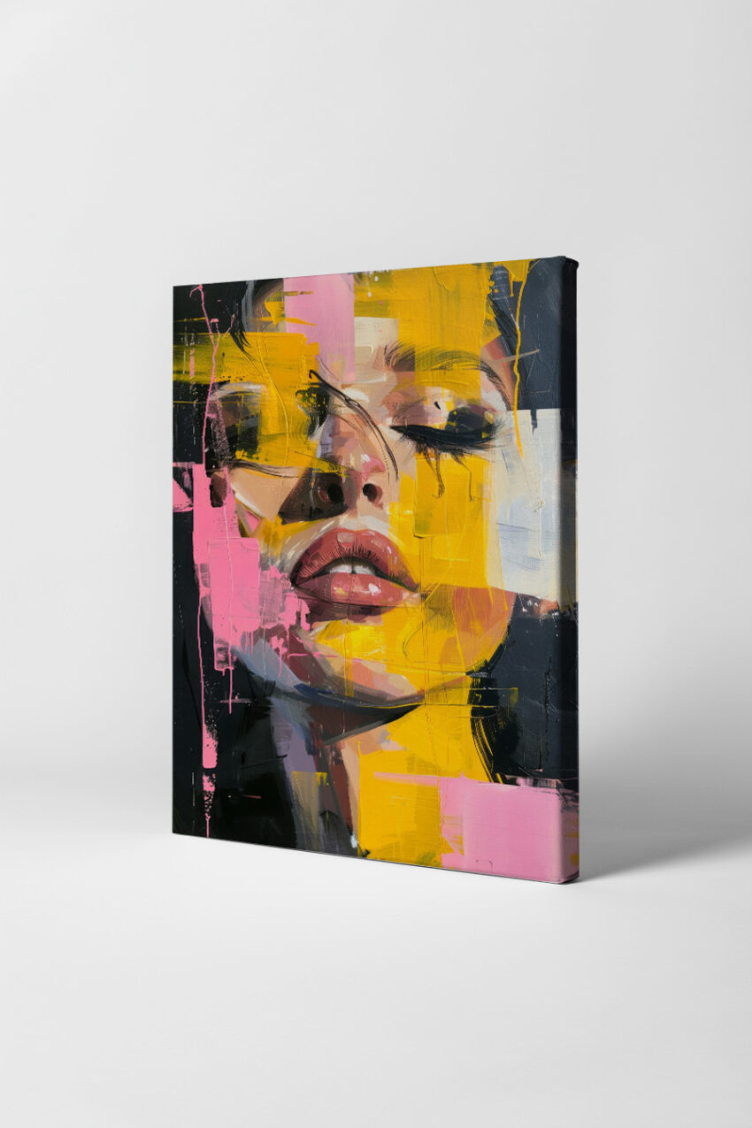 Malerei Poster Frau Gesicht gelb rosa kontrastreich