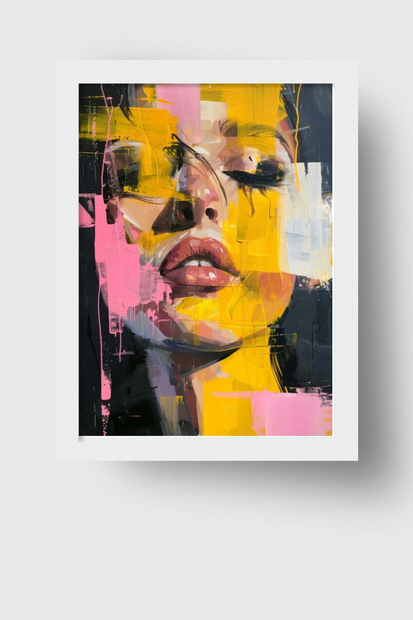 Malerei Poster Frau Gesicht gelb rosa kontrastreich