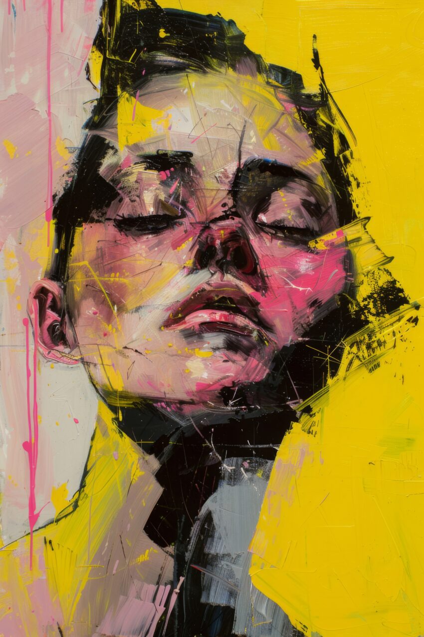 Illustration Poster Gesicht pink gelb abstrakt expressionistisch