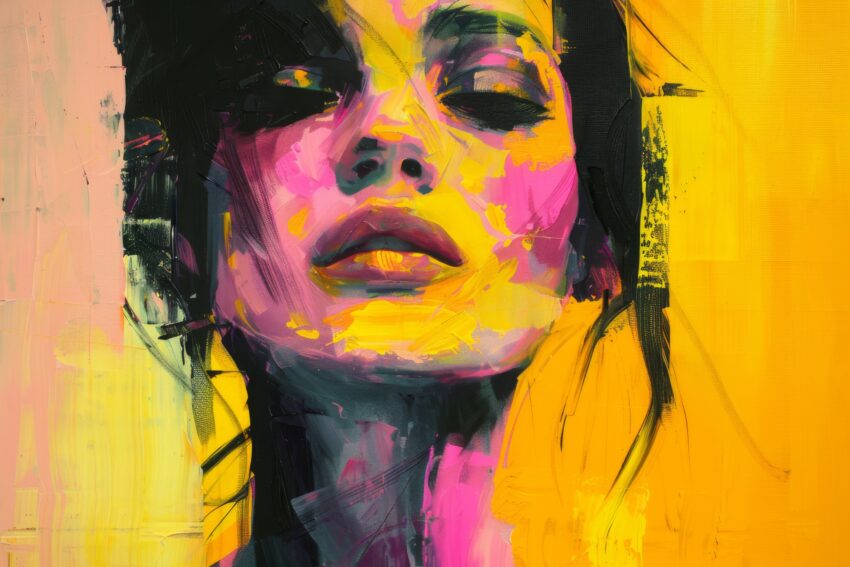 Digitale Kunst Poster Frau Gesicht bunt gelb pink