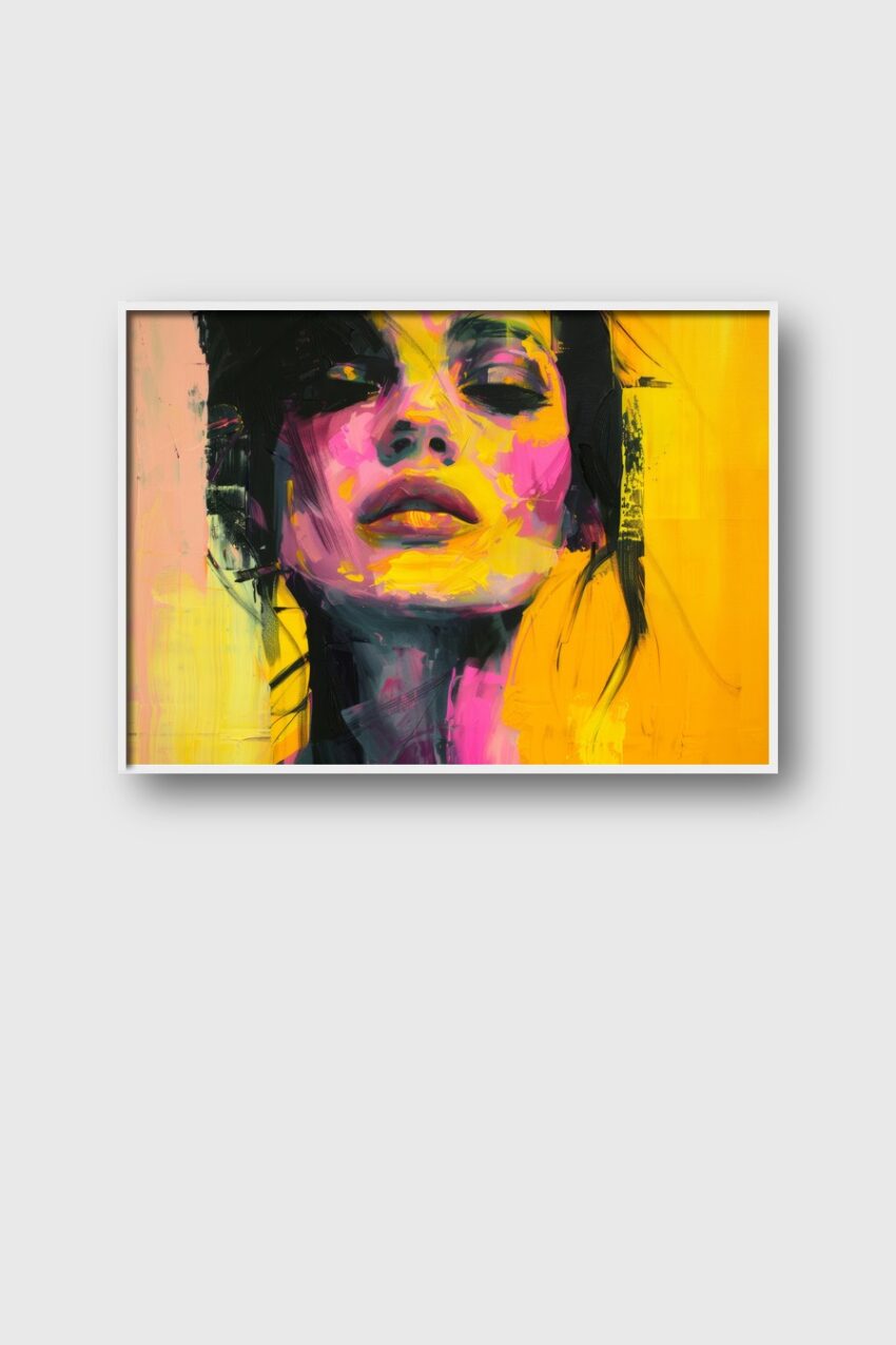 Digitale Kunst Poster Frau Gesicht bunt gelb pink