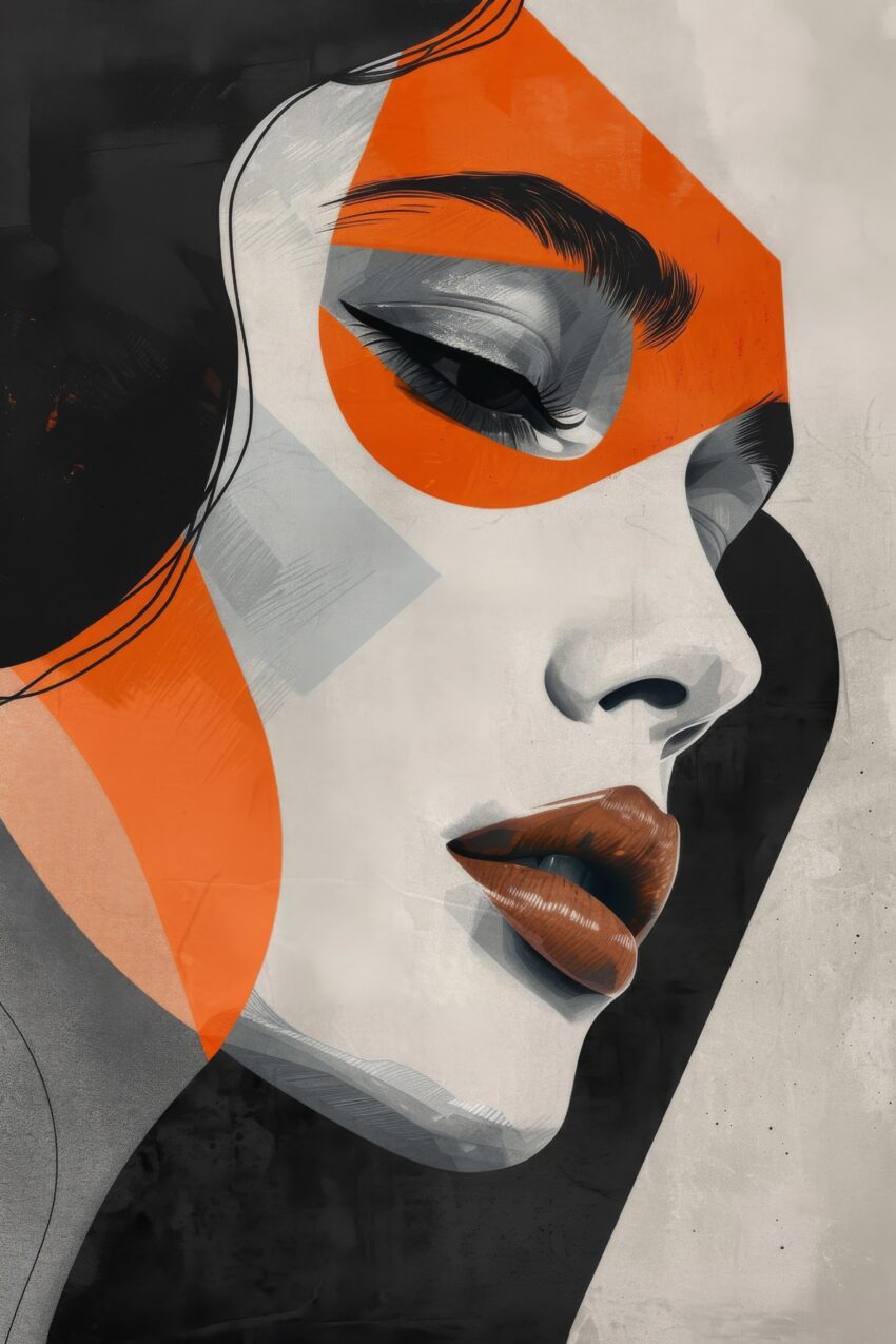 Digitale Kunst Poster Frau Gesicht orange Flächen Detail