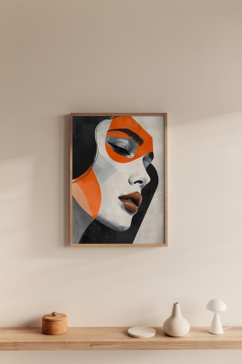 Digitale Kunst Poster Frau Gesicht orange Flächen Detail