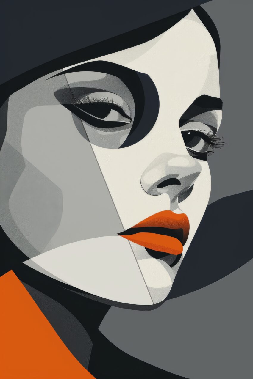 Grafik Poster Frau Porträt minimalistisch Orange Lippen