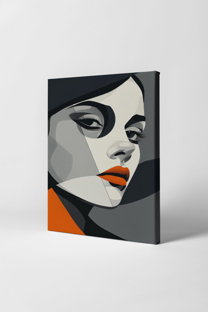 Grafik Poster Frau Porträt minimalistisch Orange Lippen